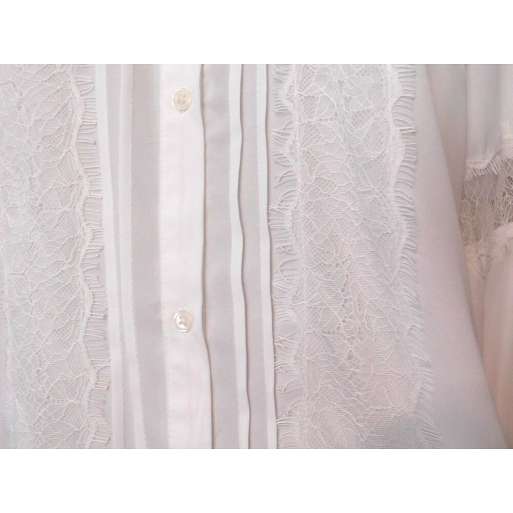 Libby Edelman Blouse XL Ivory Off-White Lace Trim Long Sleeve BoHo - Picture 8 of 10